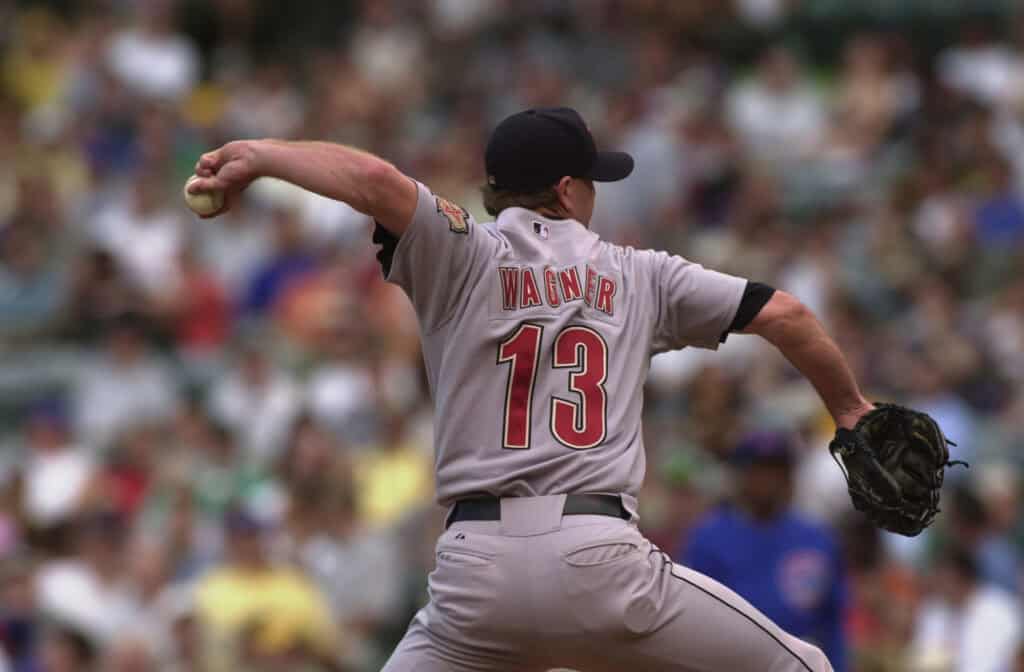 CHICAGO - MAY 31: Pitcher Billy Wagner #13 of the Houston Astros throws a pitch during the MLB game against the Chicago Cubs at Wrigley Field in Chicago, Illinois on May 31, 2002. The Astros defeated the Cubs 4-1.